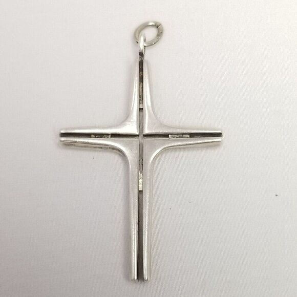 Vintage Sterling Silver Cross Pendant Signed S. Kirk And Son, Modernist Style - Picture 7 of 7